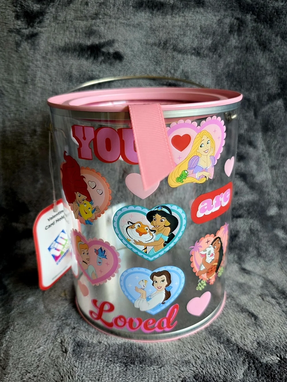 New Disney Princess tin Valentine's mailbox Belle Jasmine Ariel Rapunzel Moana